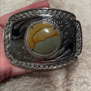Silver Belt Buckle with Stone Accent